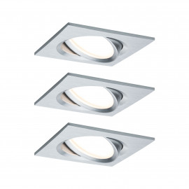 Kit de 3 spots orientables Nova Plus LED Coin Slim Paulmann - Carré - 3x6W - 2700K - IP23 - Dimmable - Alu