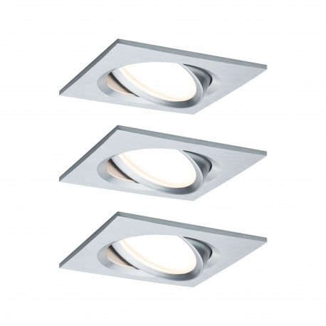 Kit de 3 spots orientables Nova Plus LED Coin Slim Paulmann - Carré - 3x6W - 2700K - IP23 - Dimmable - Alu