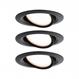Lot de 3 spots encastrés orientables Nova Plus LED Coin Paulmann - Ronds - 3x6W - 2700K - 230V - IP23 - Noir mat - Dimmable