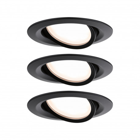 Lot de 3 spots encastrés orientables Nova Plus LED Coin Paulmann - Ronds - 3x6W - 2700K - 230V - IP23 - Noir mat - Dimmable