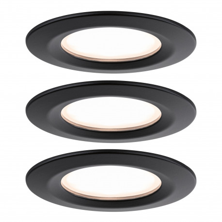 Lot de 3 spots encastrés fixes Nova Plus LED Coin Paulmann - Ronds - 3x6W - 2700K - 230V - IP44 - Noir mat - Dimmable