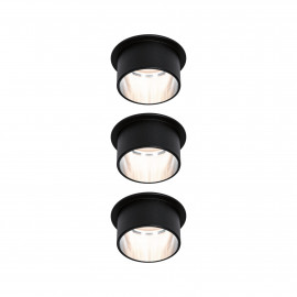 Kit de 3 spots encastrés ronds Gil Coin Paulmann - Fixes - 6W - 2700K - IP44 - Noir/Acier brossé - 3-Step-Dim