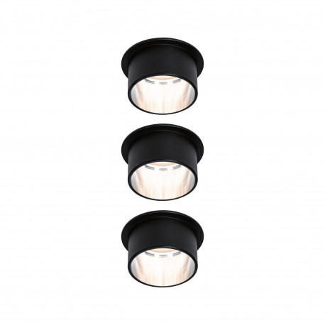 Kit de 3 spots encastrés ronds Gil Coin Paulmann - Fixes - 6W - 2700K - IP44 - Noir/Acier brossé - 3-Step-Dim