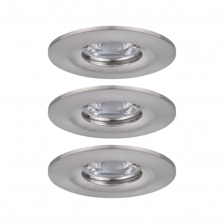 Lot de 3 spots encastrés LED fixes Nova Mini avec LED COIN Paulmann - 3x4W - IP44 - 2700K - Acier brossé