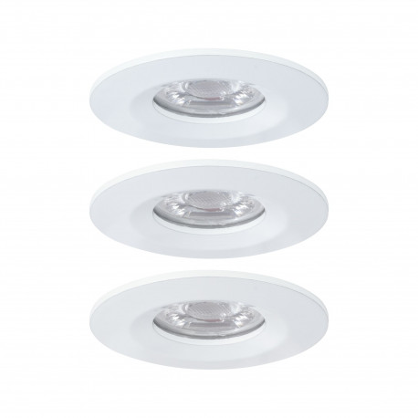 Lot de 3 spots encastrés LED fixes Nova Mini avec LED COIN Paulmann - 3x4W - IP44 - 2700K - Blanc dépoli