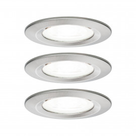 Lot de 3 spots encastrés fixes Nova LED Paulmann - Ronds - GU10 - 3x6.5W - 4000K - IP44 - Acier brossé