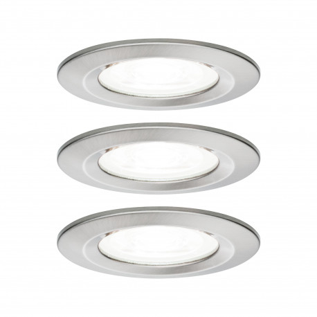 Lot de 3 spots encastrés fixes Nova LED Paulmann - Ronds - GU10 - 3x6.5W - 4000K - IP44 - Acier brossé