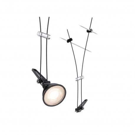 Spot individuel Comet pour câbles tendus CorDuo Paulmann - 50W max - 12V - GU5,3 - IP20 - Noir mat - Dimmable