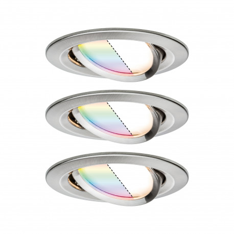 Lot de 3 spots connectés Nova LED Coin Paulmann - Rond - Orientable - 3x6W - RGB+W - Acier brossé - Dimmable
