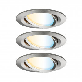 Lot de 3 spots connectés Nova LED Coin Paulmann - Rond - Orientable - 3x6W - 2700/6500K - Acier brossé - Dimmable