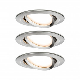 Lot de 3 spots connectés Nova LED Coin Paulmann - Rond - Orientable - 3x6W - 2700K - Acier brossé - Dimmable