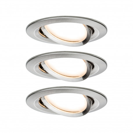 Lot de 3 spots connectés Nova LED Coin Paulmann - Rond - Orientable - 3x6W - 2700K - Acier brossé - Dimmable