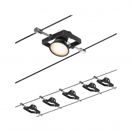 Spots sur câble tendu kit Mac II Paulmann - Noir mat - 5X10W - 230/12 V