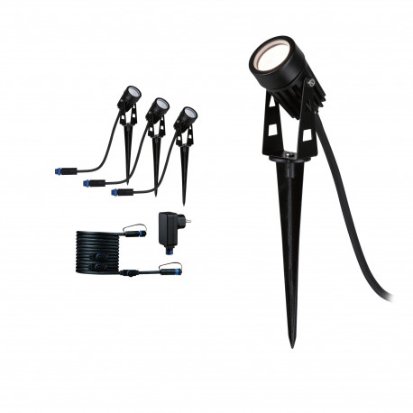Kit 3 spots piquets extérieurs Plug & Shine Paulmann - 3x2W - 3000K - Noir