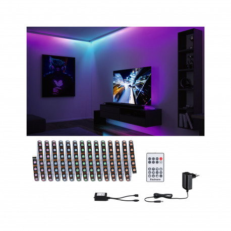 Kit Strip LED Dynamic 5m Rainbow RGB IP20 10,5W 12V CC noir Métal