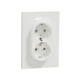 Prise de courant complète 2P+T Schuko - Double en 1 poste - Blanc - Griffes montées