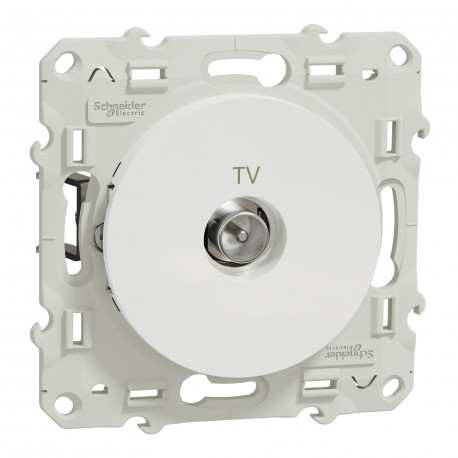 Prise TV Odace Schneider Electric - 1 entrée - Blanc - Avec griffes montées