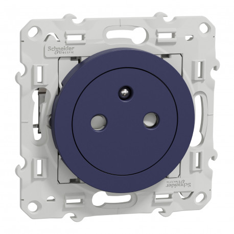 Prise de courant 2P+T Odace Schneider Electric - Affleurante - 16A - Cobalt - Avec griffes montées