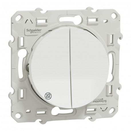 Double va-et-vient Odace Schneider Electric - 10A - Blanc - Antibactérien - Fixation par vis