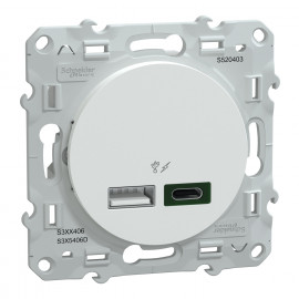 Prise USB Odace Schneider Electric - 2 chargeurs - Type A 7,5W + C 45W - Blanc