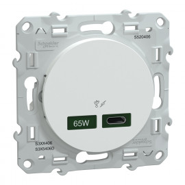 Prise USB Odace Schneider Electric - 1 chargeur type C 65W - Blanc