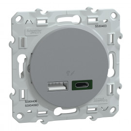 Prise USB Odace Schneider Electric - 2 chargeurs - Type A 7,5W + C 45W - Alu