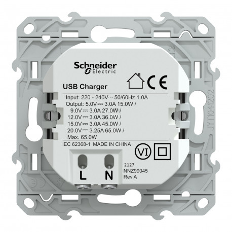 Schneider - Odace - chargeur USB C 65W - forte puissance pour