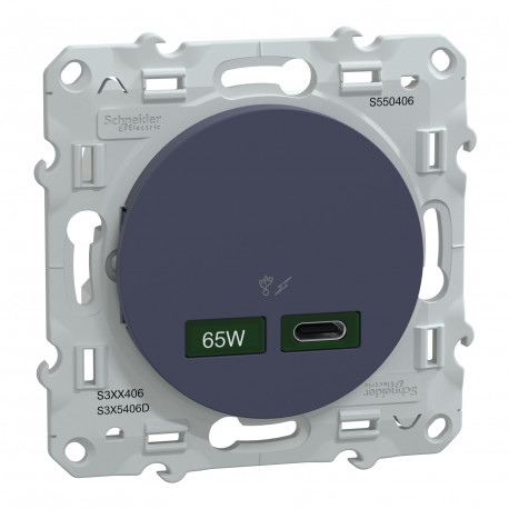 Prise USB Odace Schneider Electric - 1 chargeur type C 65W - Cobalt
