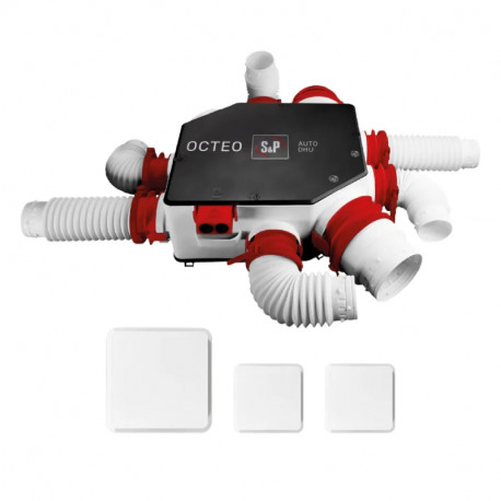 Kit Caisson VMC simple flux OCTEO AUTO DHU Unelvent - avec sondes thermo-hygrométriques - 6 sanitaires