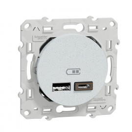 Prise USB double Odace Schneider Electric - 5 Vcc - 2,4A - Type A+C - Blanc granité - Recyclé