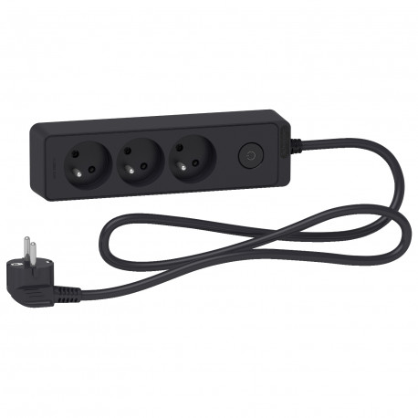 Rallonge multiprises 3 prises 2P+T Odace Schneider Electric - 1,5m - Anthracite