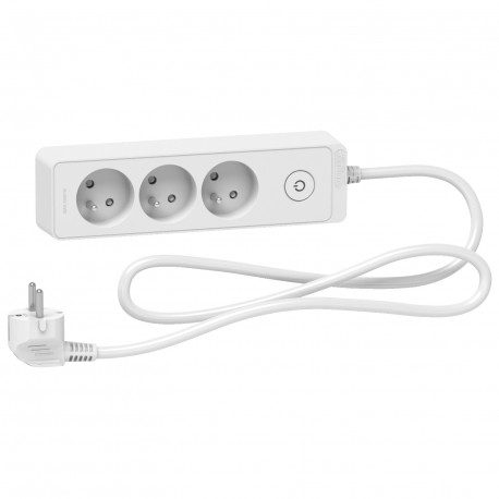Rallonge multiprises 3 prises 2P+T Odace Schneider Electric - 1,5m - Blanc
