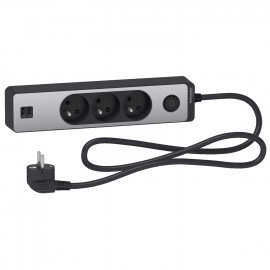 Rallonge multiprises 3 prises 2P+T / 2 prises USB Odace Schneider Electric - 1,5m - Anthracite/ Alu