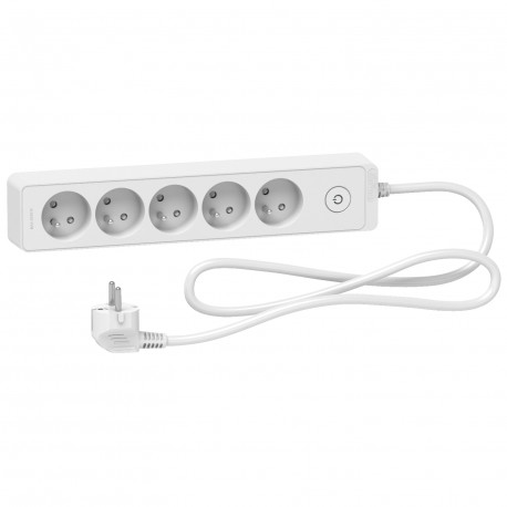 Rallonge multiprises 5 prises 2P+T Odace Schneider Electric - 1,5m - Blanc