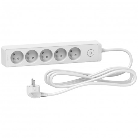 Rallonge multiprises 5 prises 2P+T Odace Schneider Electric - 3m - Blanc