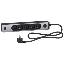 Rallonge multiprises 5 prises 2P+T / 2 prises USB Odace Schneider Electric - 1,5m - Anthracite/ Alu
