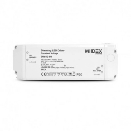 Alimentation électronique pour éclairage LED Miidex - 12V DC  - 50W - IP20 - Dimmable