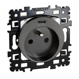Prise de courant 2P+T 16A + USB 2,1A Square Eur'Ohm - Vulcain