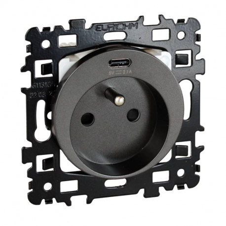 Prise de courant 2P+T 16A + USB 2,1A Square Eur'Ohm - Vulcain
