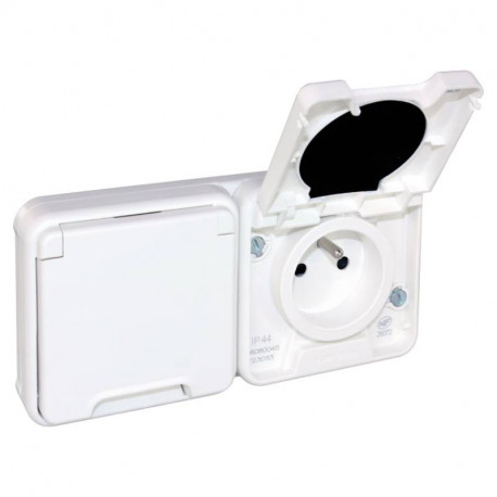 Prise double 2P+T Oxxo Eur'Ohm - 16A - IP55 - Blanc