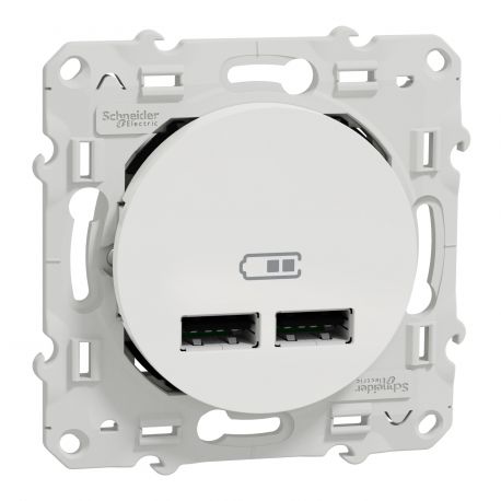 Prise encastrée - Odace - Chargeur double USB 2.1 - Blanc