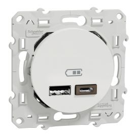 Prise USB Odace Schneider Electric - Chargeur double USB - Type A+C - Blanc