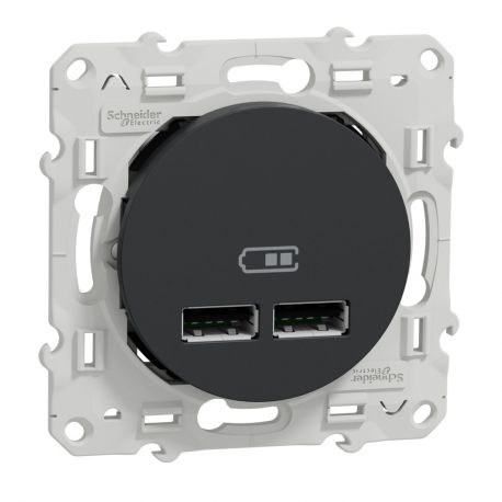 Prise encastrée - Odace - Chargeur double USB 2.1 - Anthracite