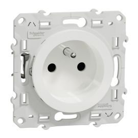 Odace prise de courant 16A 2P+T spéciale rénovation - blanc - fixations à griffes