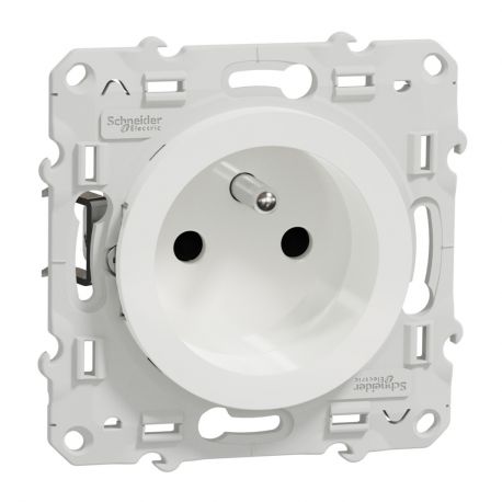 Odace prise de courant 16A 2P+T spéciale rénovation - blanc - fixations à griffes