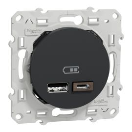 Prise USB Odace Schneider Electric - Chargeur double USB - Type A+C - Anthracite