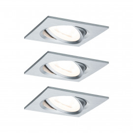 Lot de 3 spots encastrés orientables Nova LED Coin Paulmann - Carré - 3x6W - 2700K - 230V - Alu - Dimmable 3 niveaux