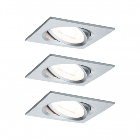 Lot de 3 spots encastrés orientables Nova LED Coin Paulmann - Carré - 3x6W - 2700K - 230V - Alu - Dimmable 3 niveaux