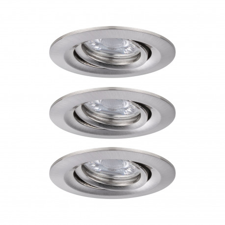 Kit de 3 spots encastrés orientables Nova Mini Plus avec LED COIN EasyDim Paulmann - 3x4.2W - 2700K - Acier brossé
