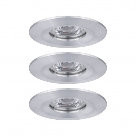 Lot de 3 spots encastrés LED fixes Nova Mini avec LED COIN Paulmann - 3x4W - IP44 - 2700K - Alu tourné/alu